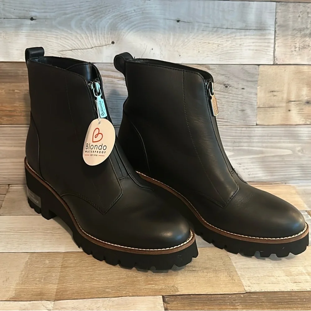 Black Leather Waterproof Zip-Up RainBoots NWT Blondo, Boots size 7 - Picture 2 of 6